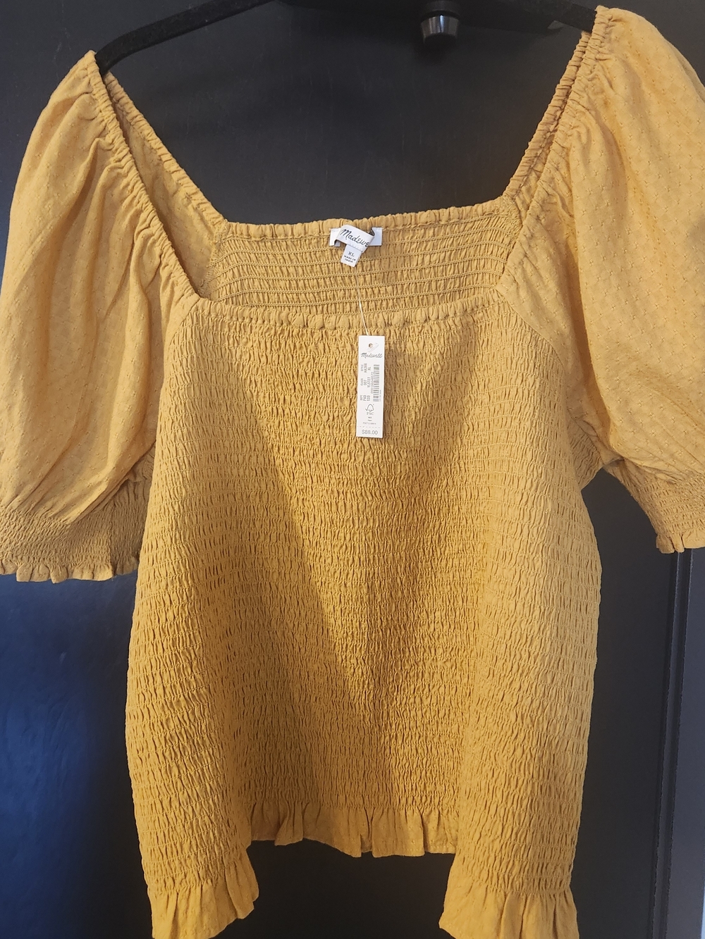 Madewell Mustard Smocked Puff-Sleeve Women's Shirt